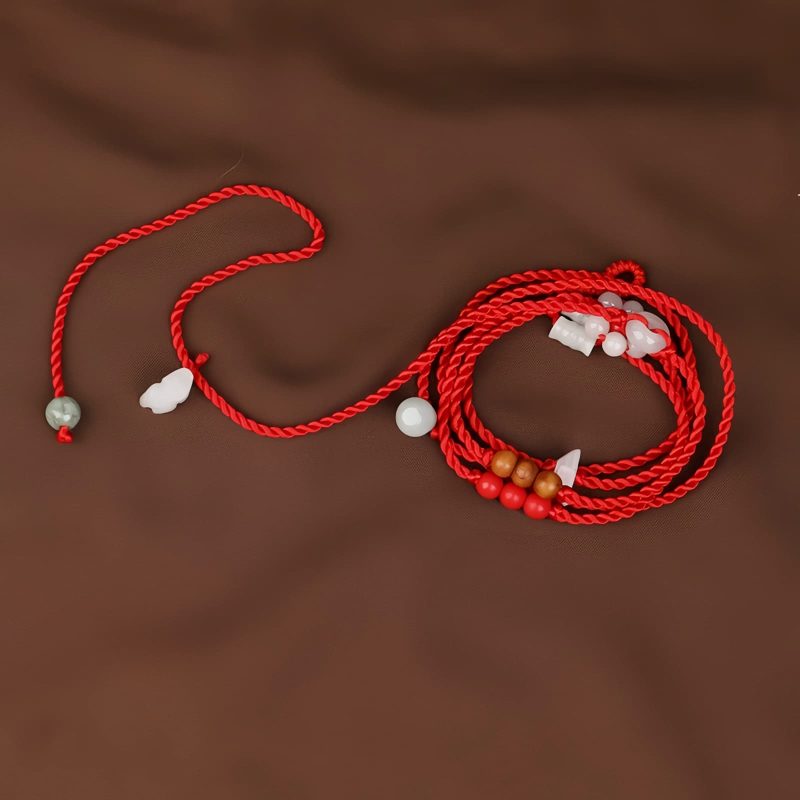 Cadena de Cintura del Zodiaco Chino de Madera de Durazno con Hilo Rojo Peach Wood Zodiac Belly Chain with Red String