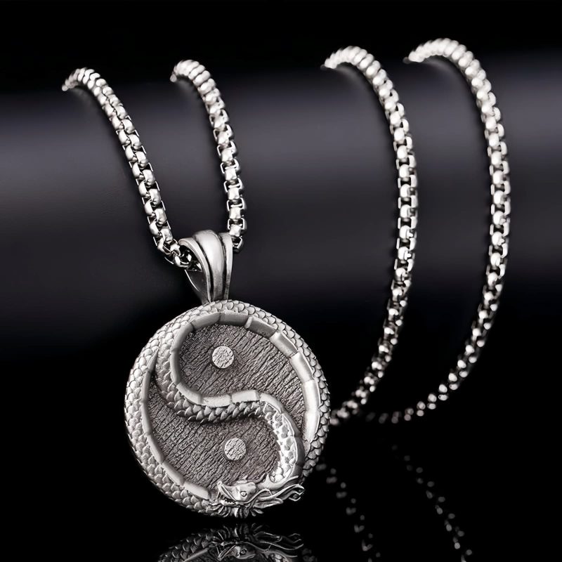Collar con colgante de Dragón Yin Yang de Estaño Puro Pure Tin Yin Yang Dragon Pendant Necklace