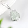 Collar con dije de Buda sonriente de jade y plata Silver Jade Laughing Buddha Pendant Necklace