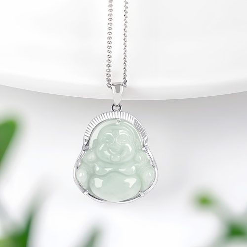 Collar con dije de Buda sonriente de jade y plata Collar con dije de Buda sonriente de jade y plata