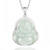 Collar con dije de Buda sonriente de jade y plata Silver Jade Laughing Buddha Pendant Necklace