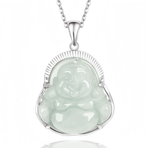 Collar con dije de Buda sonriente de jade y plata Collar con dije de Buda sonriente de jade y plata