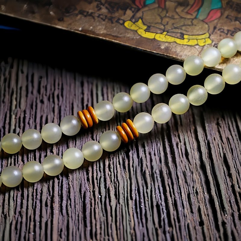 Pulseira de Âmbar de Chifre de Ovelha Tibetana 108 Contas de Mala da Sorte Tibet 108 Mala Sheep Horn Amber Luck Bracelet