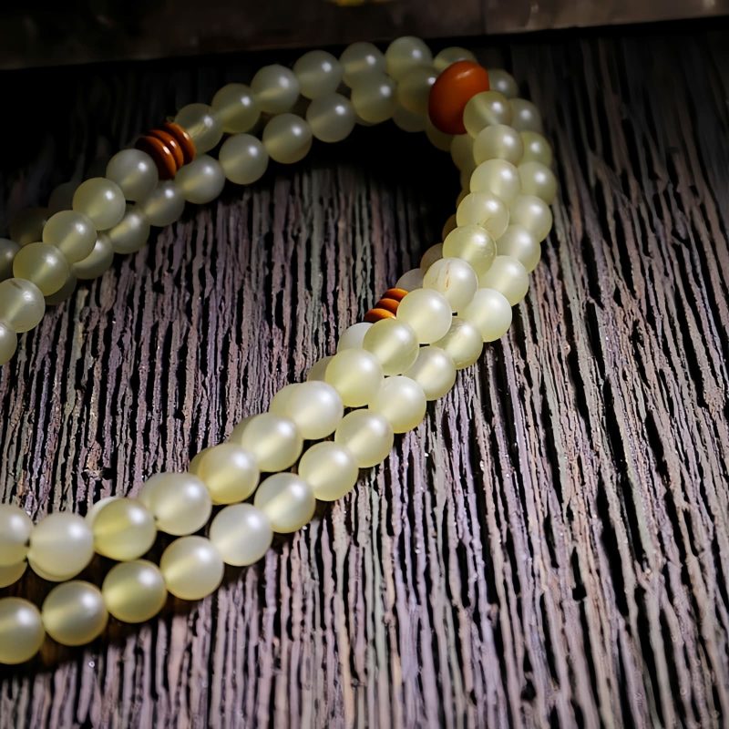 Pulseira de Âmbar de Chifre de Ovelha Tibetana 108 Contas de Mala da Sorte Tibet 108 Mala Sheep Horn Amber Luck Bracelet