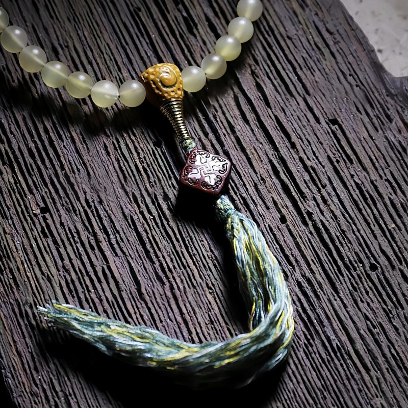 Pulseira de Âmbar de Chifre de Ovelha Tibetana 108 Contas de Mala da Sorte Tibet 108 Mala Sheep Horn Amber Luck Bracelet