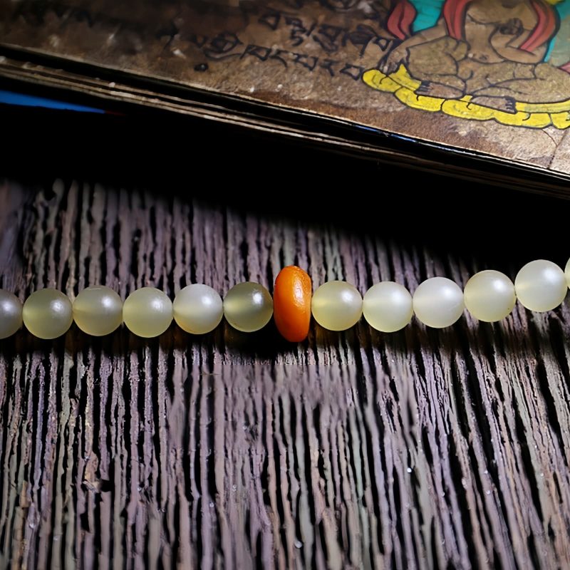 Pulseira de Âmbar de Chifre de Ovelha Tibetana 108 Contas de Mala da Sorte Tibet 108 Mala Sheep Horn Amber Luck Bracelet