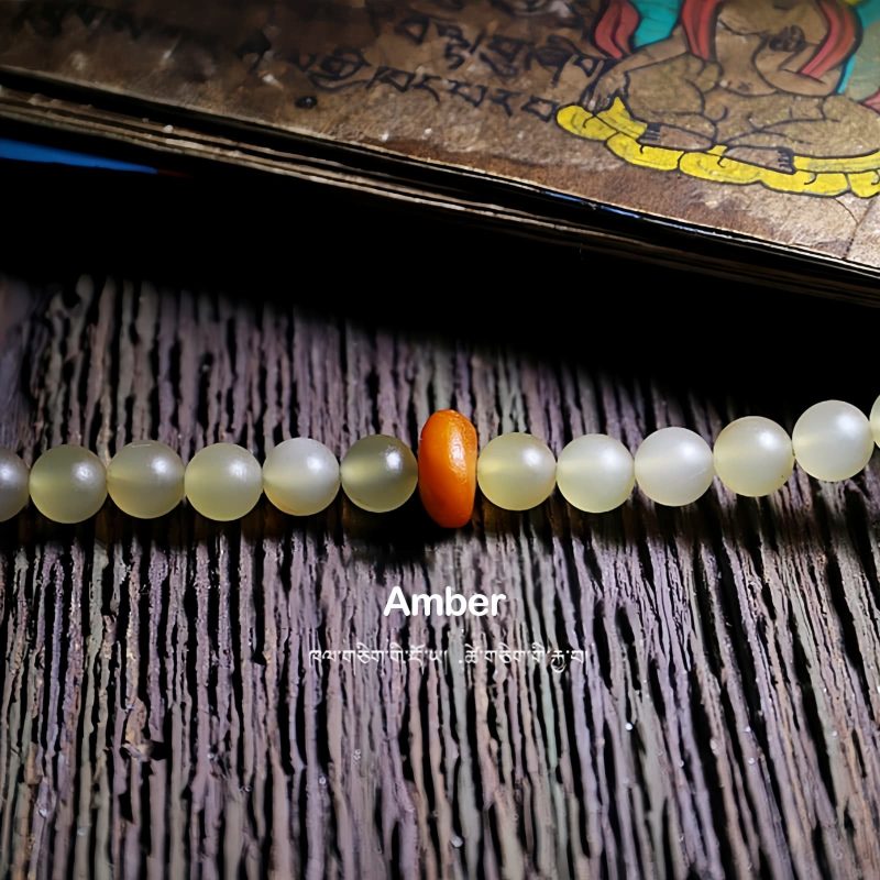 Pulseira de Âmbar de Chifre de Ovelha Tibetana 108 Contas de Mala da Sorte Tibet 108 Mala Sheep Horn Amber Luck Bracelet