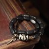 سوار يد مزدوج من خشب الأبنوس التبتي مع حبات Dzi و النحاس Tibet Ebony Wood Dzi Bead Copper Double Wrap Bracelet