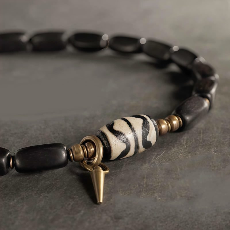 سوار يد مزدوج من خشب الأبنوس التبتي مع حبات Dzi و النحاس Tibet Ebony Wood Dzi Bead Copper Double Wrap Bracelet