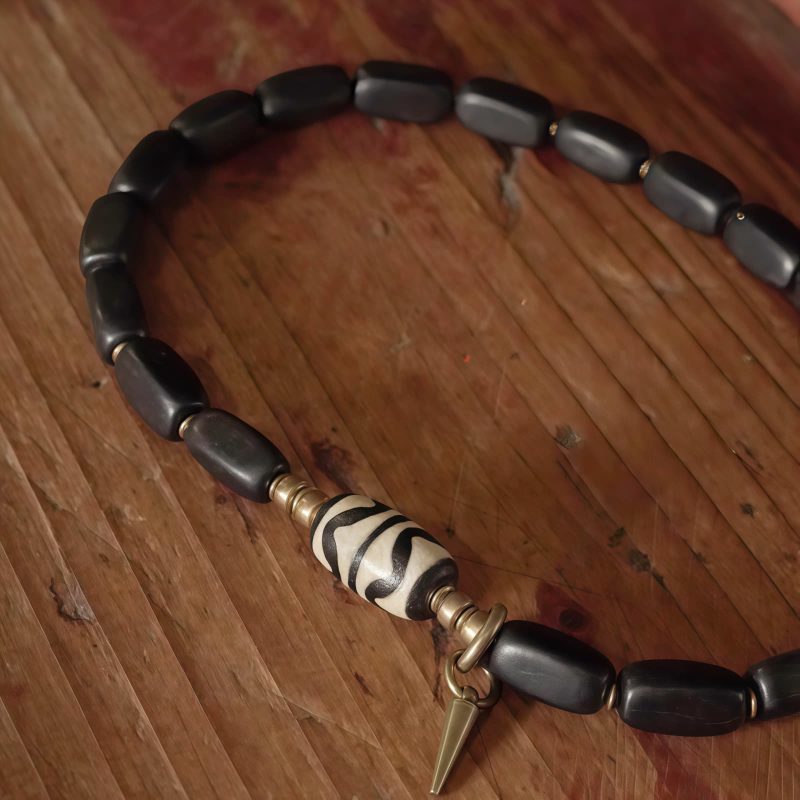 سوار يد مزدوج من خشب الأبنوس التبتي مع حبات Dzi و النحاس Tibet Ebony Wood Dzi Bead Copper Double Wrap Bracelet