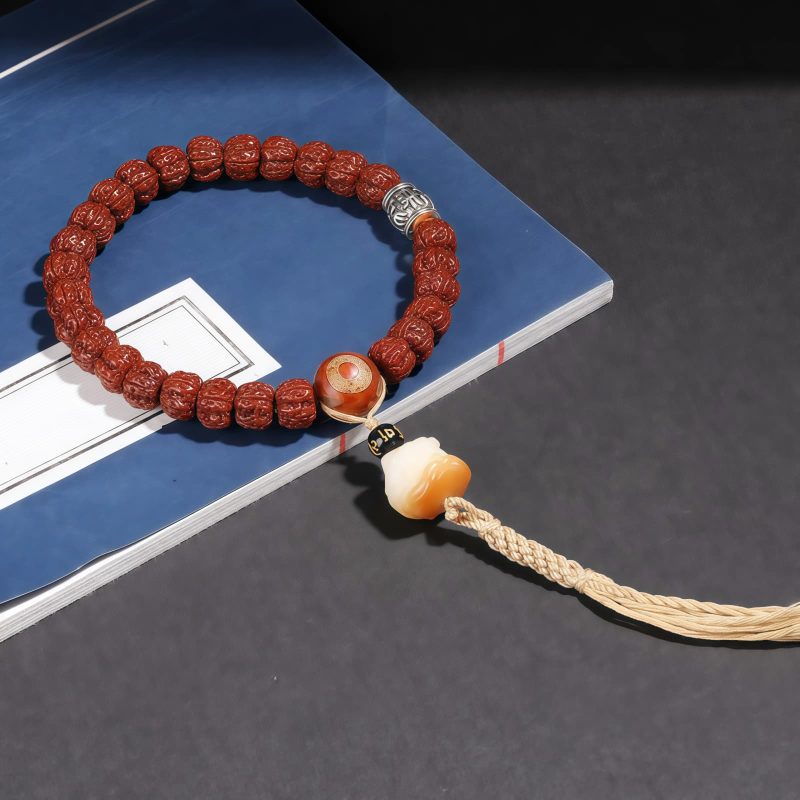 Pulsera Tibetana de la Fortuna con Cuentas Rudraksha, Dzi y Gato de la Suerte Tibet Rudraksha Dzi Bead Lucky Cat Wealth Bracelet