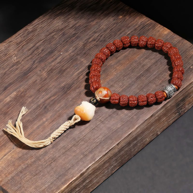 Pulsera Tibetana de la Fortuna con Cuentas Rudraksha, Dzi y Gato de la Suerte Tibet Rudraksha Dzi Bead Lucky Cat Wealth Bracelet
