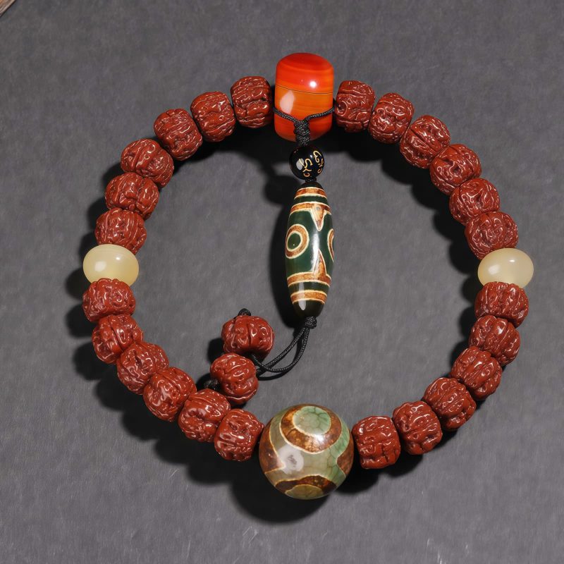 Pulsera Tibetana de la Fortuna con Cuentas Rudraksha, Dzi y Gato de la Suerte Tibet Rudraksha Dzi Bead Lucky Cat Wealth Bracelet