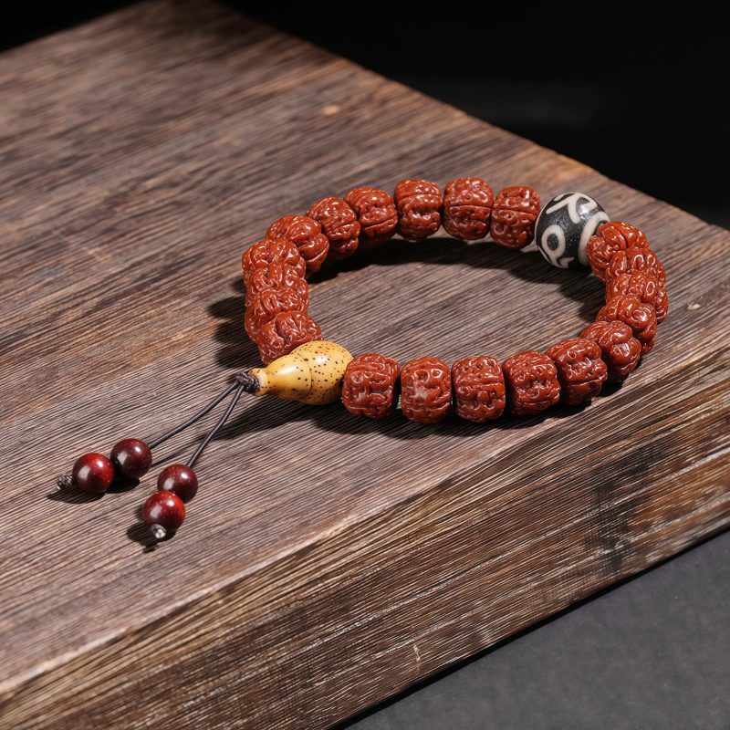 Pulsera Tibetana de la Fortuna con Cuentas Rudraksha, Dzi y Gato de la Suerte Tibet Rudraksha Dzi Bead Lucky Cat Wealth Bracelet