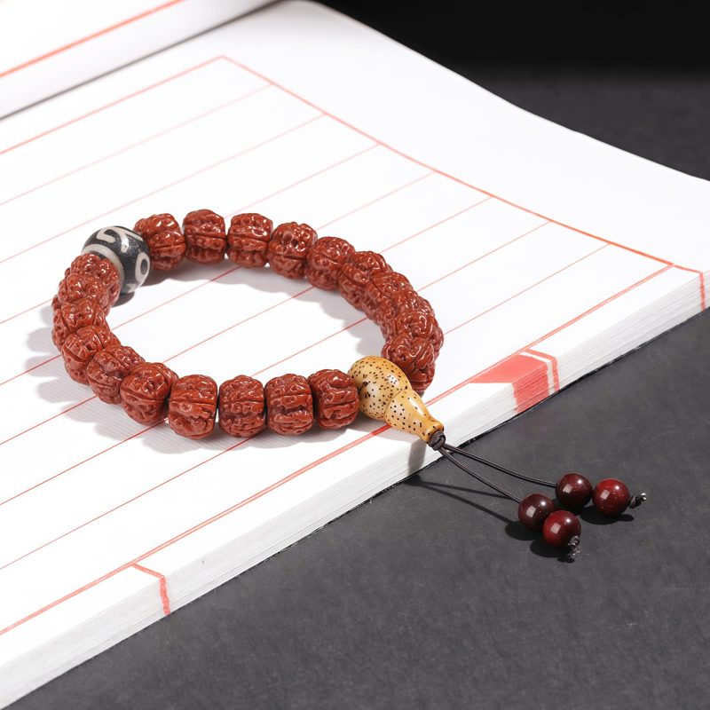 Pulsera Tibetana de la Fortuna con Cuentas Rudraksha, Dzi y Gato de la Suerte Tibet Rudraksha Dzi Bead Lucky Cat Wealth Bracelet