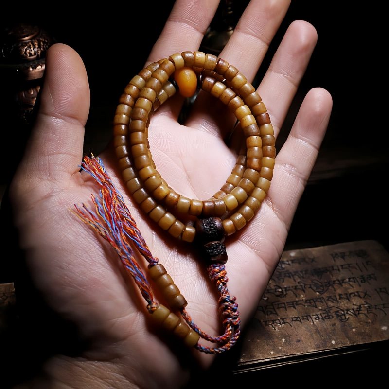 Pulseira de Equilíbrio de Osso de Iaque e Âmbar Mala Tibetana 108 Contas Tibetan 108 Mala Yak Bone Amber Balance Bracelet