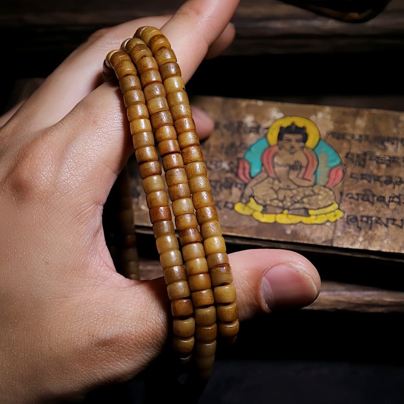 Pulseira de Equilíbrio de Osso de Iaque e Âmbar Mala Tibetana 108 Contas Tibetan 108 Mala Yak Bone Amber Balance Bracelet
