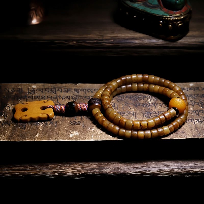Pulseira de Equilíbrio de Osso de Iaque e Âmbar Mala Tibetana 108 Contas Tibetan 108 Mala Yak Bone Amber Balance Bracelet