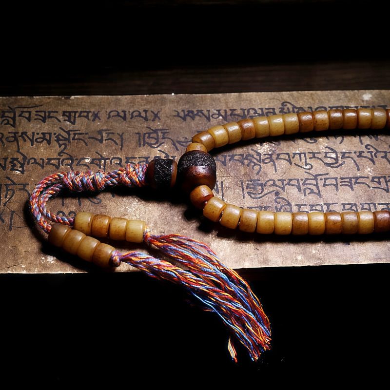 Pulseira de Equilíbrio de Osso de Iaque e Âmbar Mala Tibetana 108 Contas Tibetan 108 Mala Yak Bone Amber Balance Bracelet