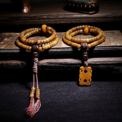 Pulsera Tibetana Mala de 108 Cuentas de Hueso de Yak y Ámbar Pulsera Tibetana Mala de 108 Cuentas de Hueso de Yak y Ámbar