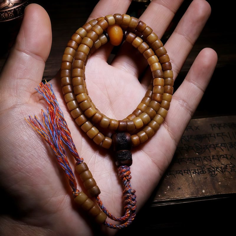 Pulseira de Equilíbrio de Osso de Iaque e Âmbar Mala Tibetana 108 Contas Tibetan 108 Mala Yak Bone Amber Balance Bracelet