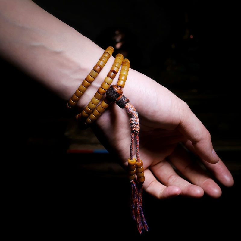 Pulseira de Equilíbrio de Osso de Iaque e Âmbar Mala Tibetana 108 Contas Tibetan 108 Mala Yak Bone Amber Balance Bracelet