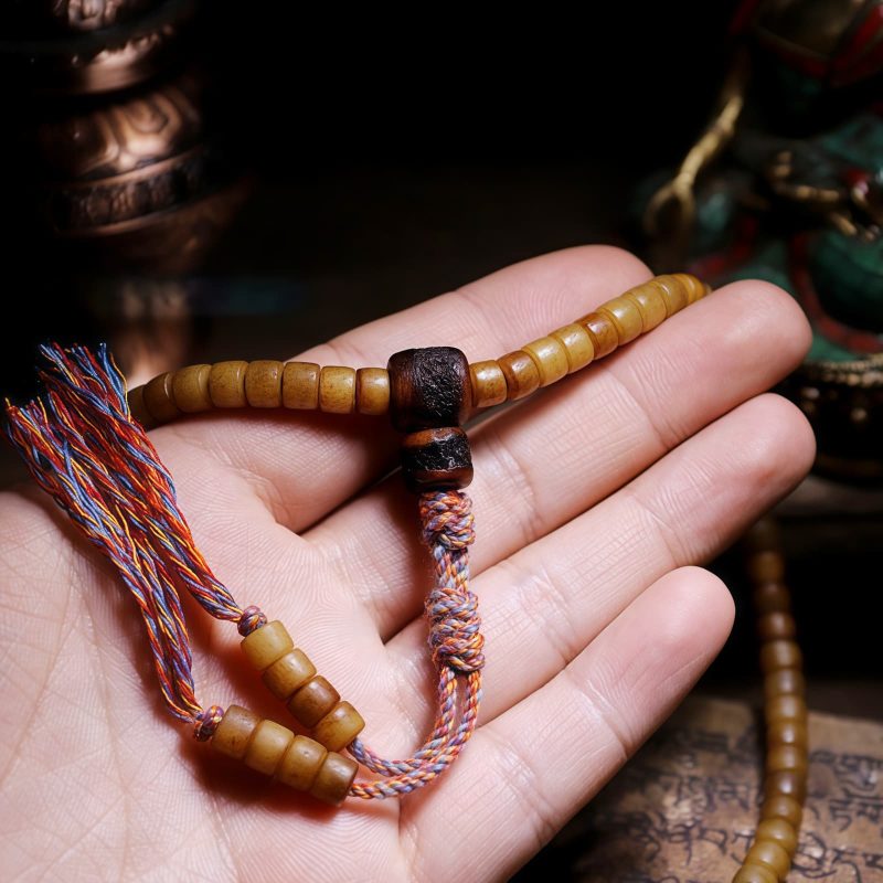 Pulseira de Equilíbrio de Osso de Iaque e Âmbar Mala Tibetana 108 Contas Tibetan 108 Mala Yak Bone Amber Balance Bracelet