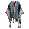Selendang Poni Bergelombang Tibet Biru Beige Tibetan Blue Beige Wavy Tassel Shawl