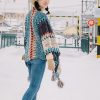 Selendang Poni Bergelombang Tibet Biru Beige Tibetan Blue Beige Wavy Tassel Shawl