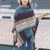 Selendang Poni Bergelombang Tibet Biru Beige Tibetan Blue Beige Wavy Tassel Shawl
