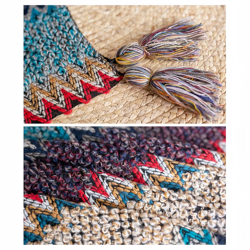 Selendang Poni Bergelombang Tibet Biru Beige Tibetan Blue Beige Wavy Tassel Shawl
