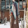 Selendang Poni Bergelombang Tibet Biru Beige Tibetan Blue Beige Wavy Tassel Shawl