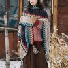 Selendang Poni Bergelombang Tibet Biru Beige Tibetan Blue Beige Wavy Tassel Shawl