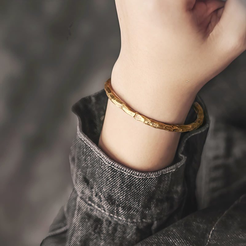 Gelang Copper Tiga Bump Tekstur dan Keberuntungan Tibet Tibetan Bump Texture Copper Luck Cuff Bracelet