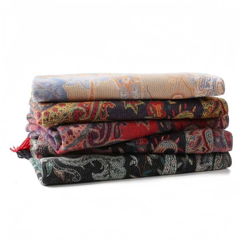 Xale Tibetano com Borlas e Flor de Caju Tibetan Cashew Flower Tassel Shawl