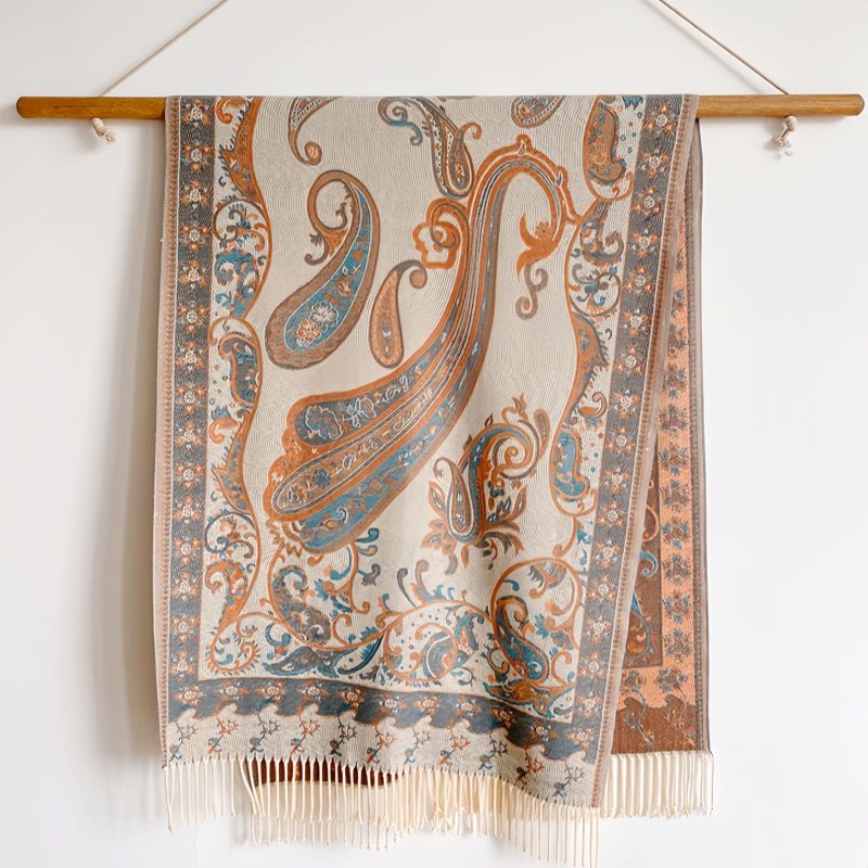 Xale Tibetano com Borlas e Flor de Caju Tibetan Cashew Flower Tassel Shawl