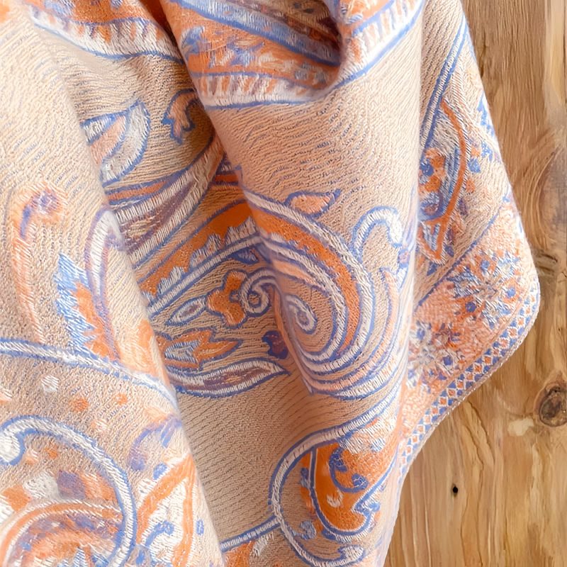 Xale Tibetano com Borlas e Flor de Caju Tibetan Cashew Flower Tassel Shawl