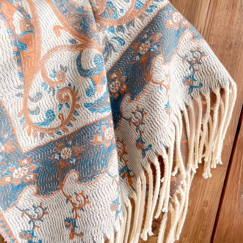 Xale Tibetano com Borlas e Flor de Caju Tibetan Cashew Flower Tassel Shawl