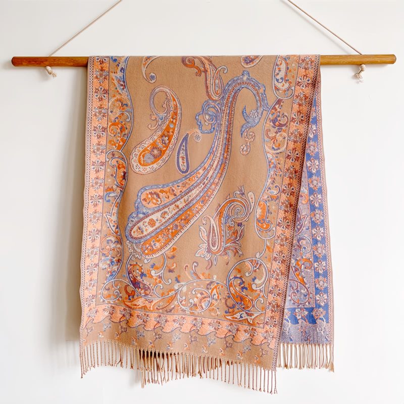 Xale Tibetano com Borlas e Flor de Caju Tibetan Cashew Flower Tassel Shawl