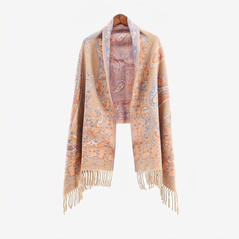 Xale Tibetano com Borlas e Flor de Caju Tibetan Cashew Flower Tassel Shawl