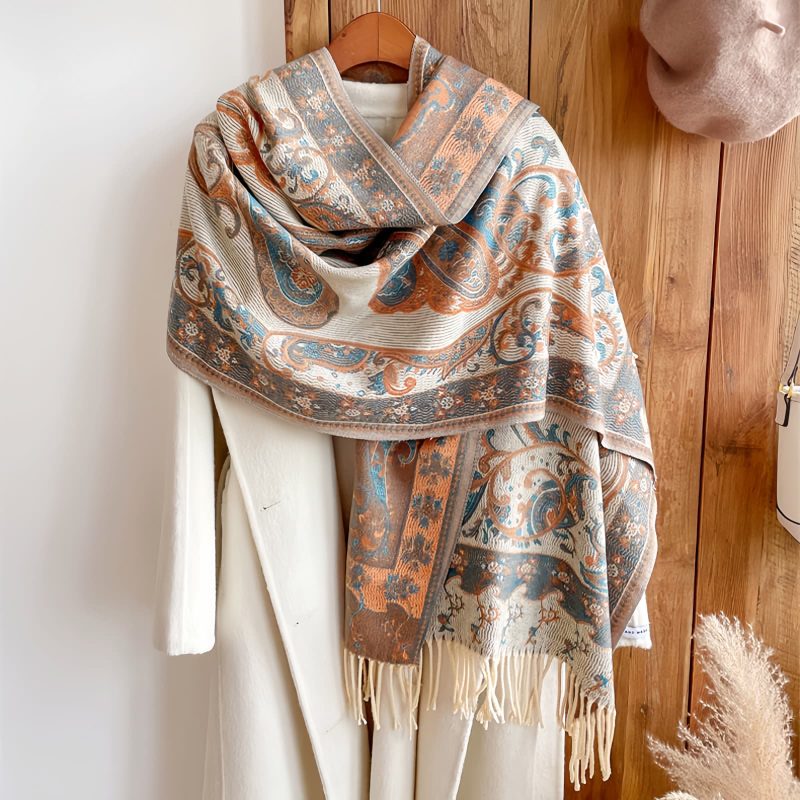 Xale Tibetano com Borlas e Flor de Caju Tibetan Cashew Flower Tassel Shawl