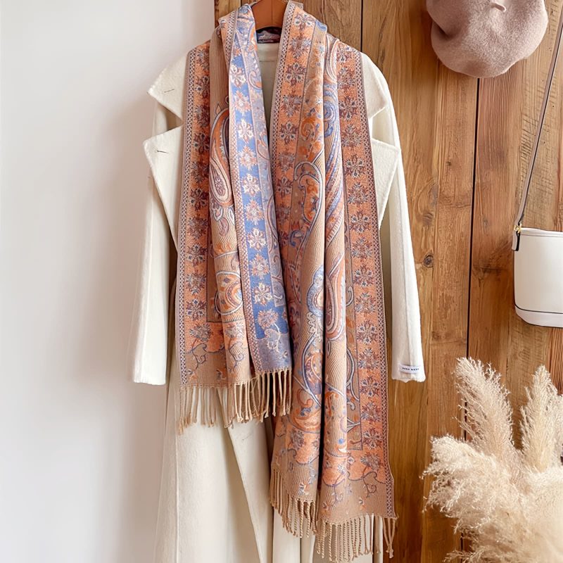 Xale Tibetano com Borlas e Flor de Caju Tibetan Cashew Flower Tassel Shawl