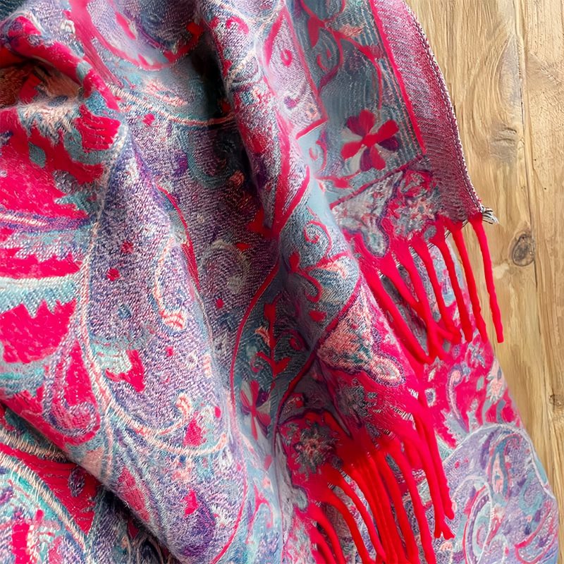Chal envolvente con estampado de flores de anacardo tibetano Tibetan Cashew Flowers Shawl Wrap
