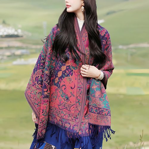 Chal envolvente con estampado de flores de anacardo tibetano Chal envolvente con estampado de flores de anacardo tibetano
