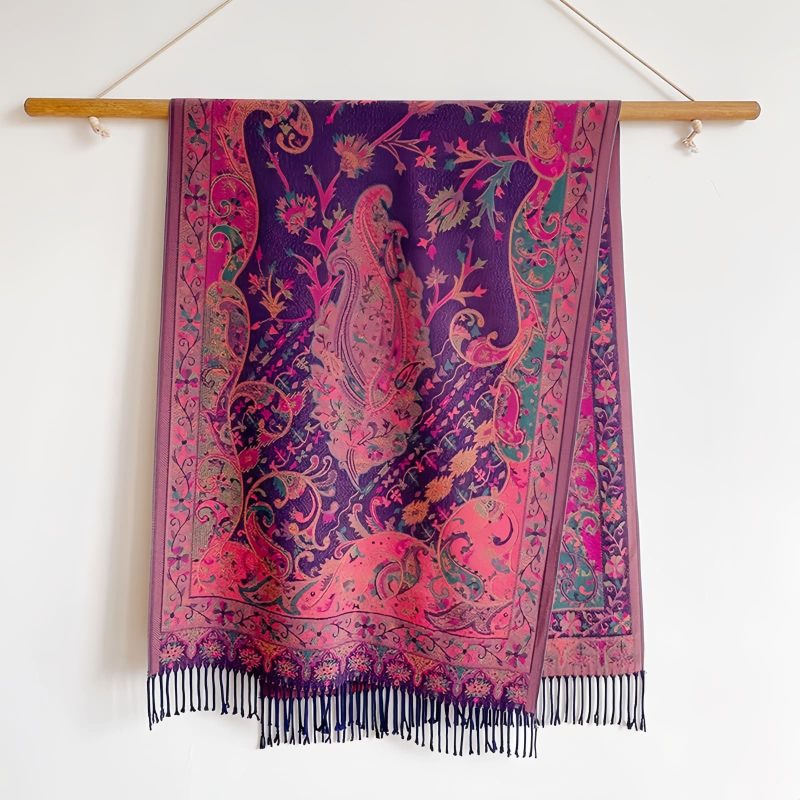 Chal envolvente con estampado de flores de anacardo tibetano Tibetan Cashew Flowers Shawl Wrap