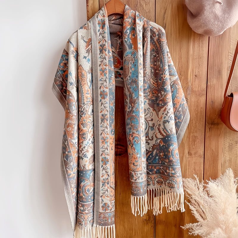 Chal envolvente con estampado de flores de anacardo tibetano Tibetan Cashew Flowers Shawl Wrap