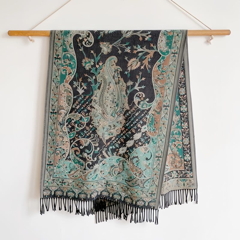 Chal envolvente con estampado de flores de anacardo tibetano Tibetan Cashew Flowers Shawl Wrap