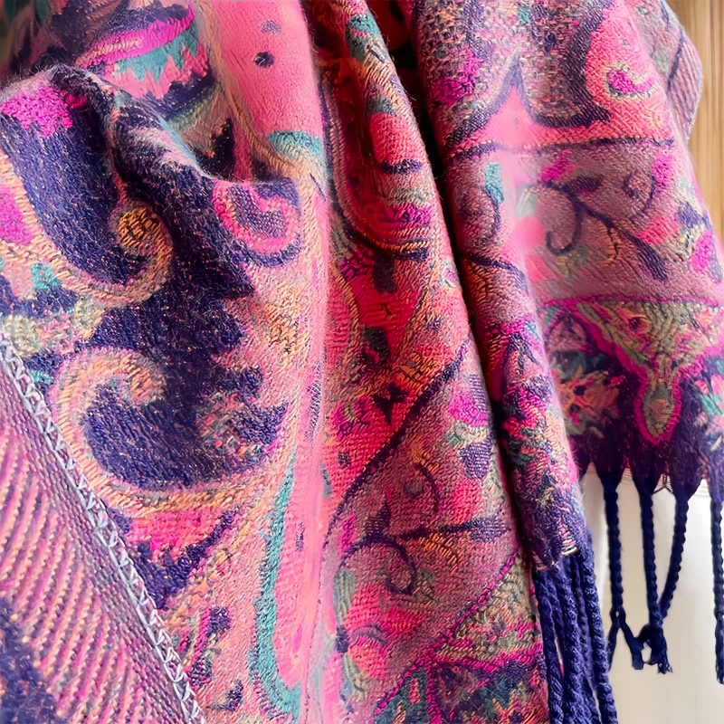 Chal envolvente con estampado de flores de anacardo tibetano Tibetan Cashew Flowers Shawl Wrap