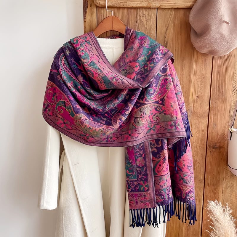 Chal envolvente con estampado de flores de anacardo tibetano Tibetan Cashew Flowers Shawl Wrap