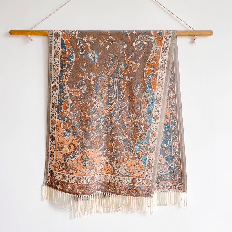 Chal envolvente con estampado de flores de anacardo tibetano Tibetan Cashew Flowers Shawl Wrap